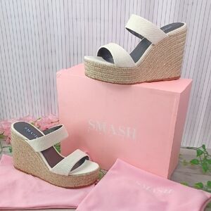 SMASH Shoes Women's Luna Two-Strap Slide Espadrille Wedge Sandals NIB